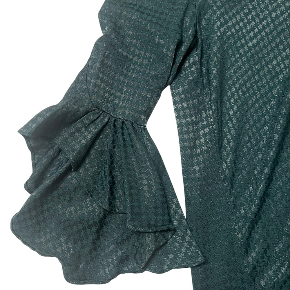 Calvin Klein Green Houndstooth Ruffle Sleeve Dress Size 6 - Picture 5 of 11